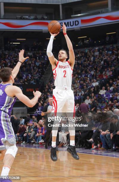 Hunter of the Houston Rockets shoots a three pointer against the Sacramento Kings on April 11, 2018 at Golden 1 Center in Sacramento, California....