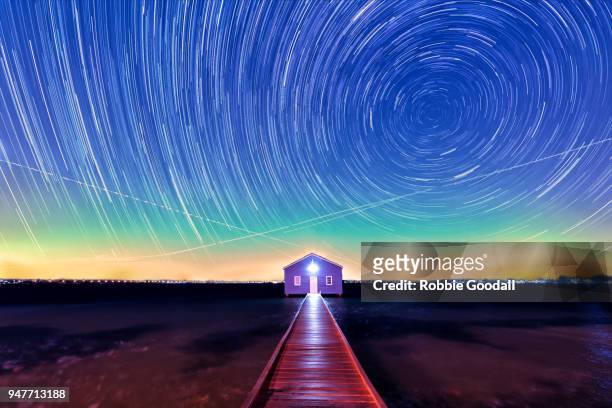 star trails at the crawley edge boatshed, perth - western australia - boathouse australia stock pictures, royalty-free photos & images