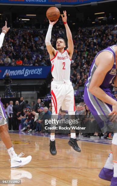 Hunter of the Houston Rockets shoots a three pointer against the Sacramento Kings on April 11, 2018 at Golden 1 Center in Sacramento, California....