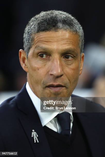 Chris Hughton, Manager of Brighton and Hove Albion looks on prior to the Premier League match between Brighton and Hove Albion and Tottenham Hotspur...