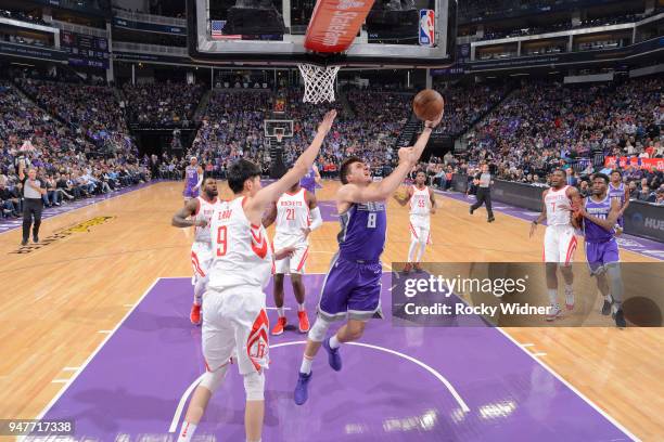Bogdan Bogdanovic of the Sacramento Kings shoots a layup against the Houston Rockets on April 11, 2018 at Golden 1 Center in Sacramento, California....