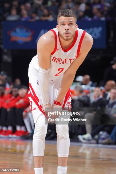 Hunter of the Houston Rockets looks on during the game against the Sacramento Kings on April 11, 2018 at Golden 1 Center in Sacramento, California....