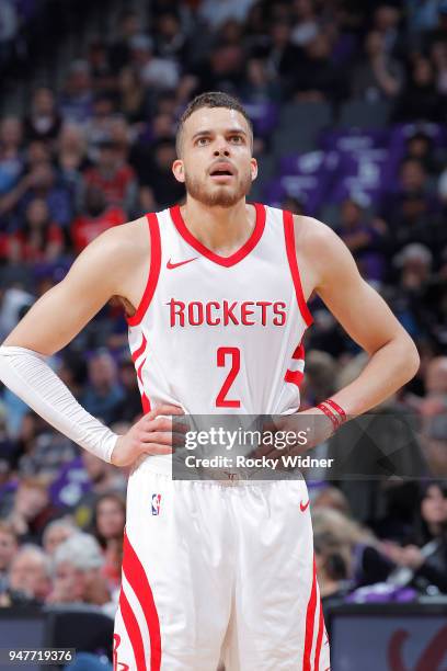 Hunter of the Houston Rockets looks on during the game against the Sacramento Kings on April 11, 2018 at Golden 1 Center in Sacramento, California....