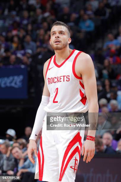 Hunter of the Houston Rockets looks on during the game against the Sacramento Kings on April 11, 2018 at Golden 1 Center in Sacramento, California....