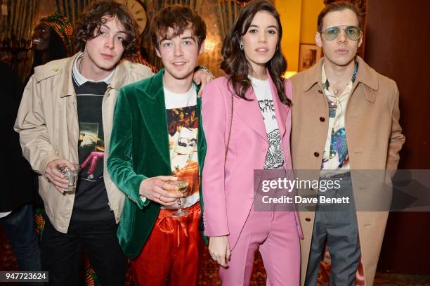 Sonny Hall, Alex Lawther, Gala Gordon and James Righton attend a dinner hosted by Gucci to celebrate #GucciHallucination: A Limited Line featuring...