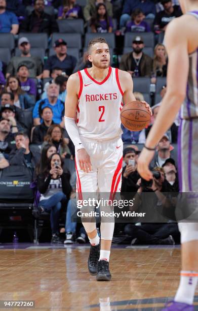 Hunter of the Houston Rockets brings the ball up the court against the Sacramento Kings on April 11, 2018 at Golden 1 Center in Sacramento,...