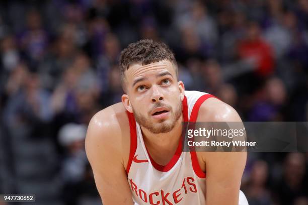 Hunter of the Houston Rockets looks on during the game against the Sacramento Kings on April 11, 2018 at Golden 1 Center in Sacramento, California....