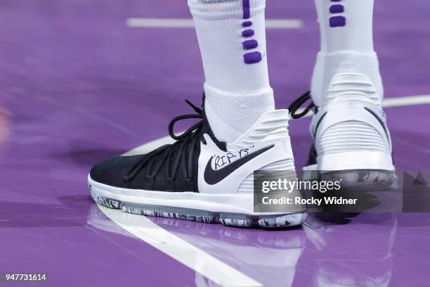 April 11: The sneakers belonging to Willie Cauley-Stein of the Sacramento Kings in a game against the Houston Rockets at Golden 1 Center on April 11,...