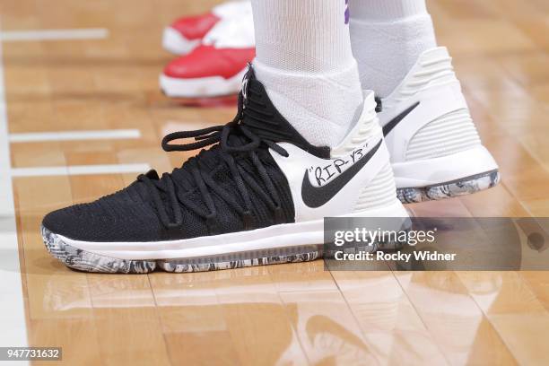 April 11: The sneakers belonging to Willie Cauley-Stein of the Sacramento Kings in a game against the Houston Rockets at Golden 1 Center on April 11,...