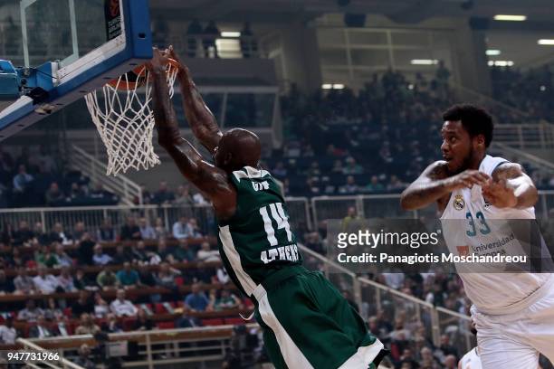 James Gist, #14 of Panathinaikos Superfoods Athens in action during the Turkish Airlines Euroleague Play Offs Game 1 between Panathinaikos Superfoods...