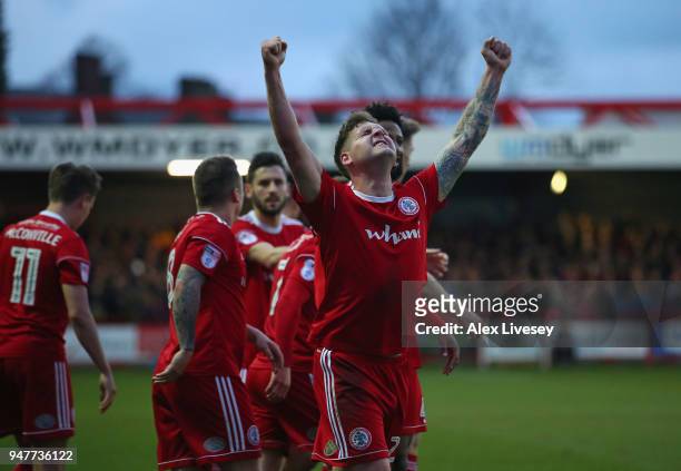 Billy Kee of Accrington Stanley celebrates after scoring his second goal during the Sky Bet League Two match between Accrington Stanley and Yeovil...