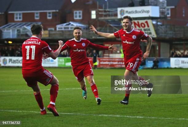 Billy Kee of Accrington Stanley celebrates after scoring his first goal during the Sky Bet League Two match between Accrington Stanley and Yeovil...
