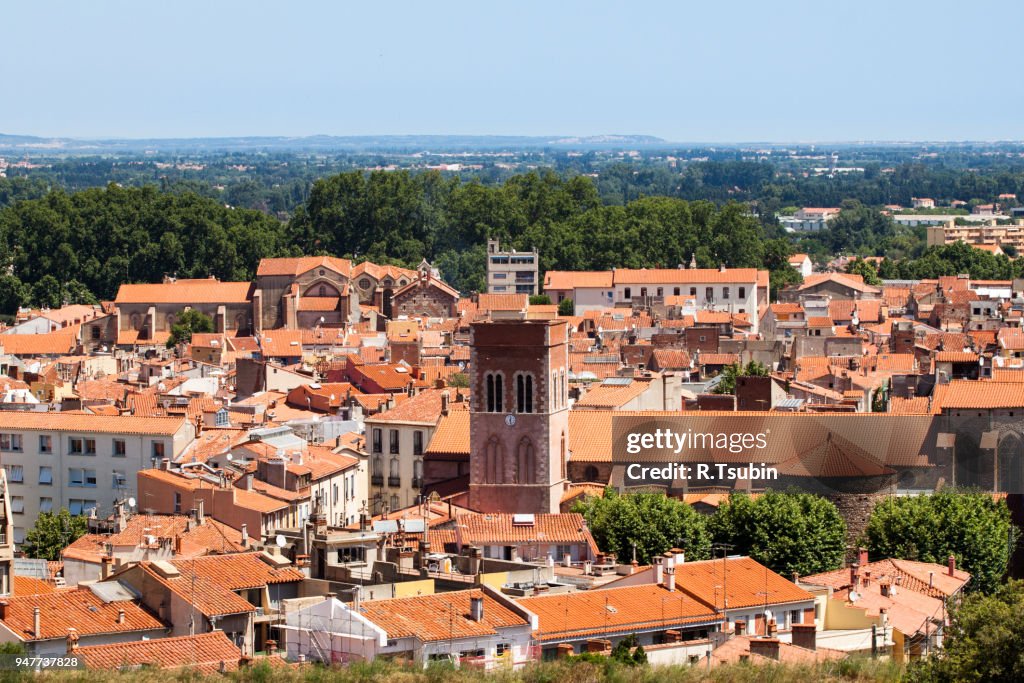 Red roofs of old town Perpignan, France