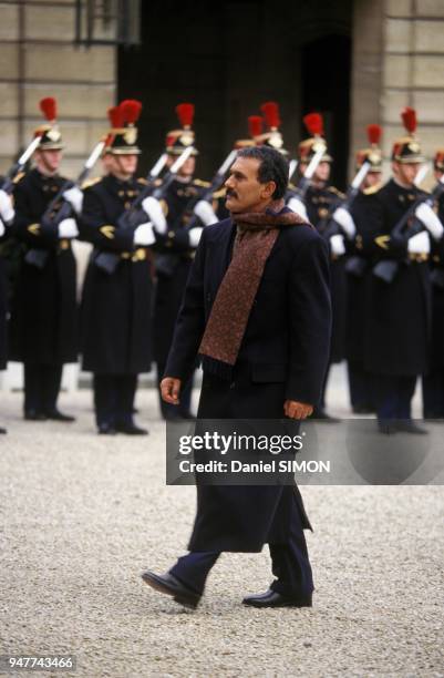 President Of Yemen Ali Abdallah Saleh Arrives At Elysee Palace, January 16, 1995.