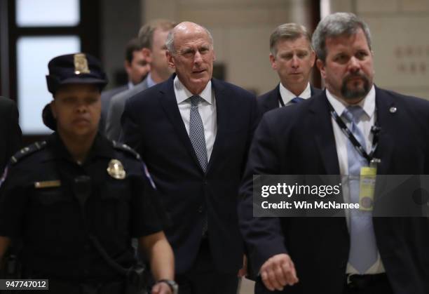 Director of National Intelligence arrives for a closed briefing for members of the House of Representatives at the U.S. Capitol April 17, 2018 in...