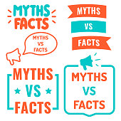 Myths vs facts. Vector illustrations on white background.