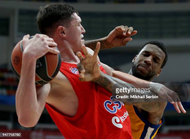 Semen Antonov, #11 of CSKA Moscow competes with Thomas Robinson, #0 of Khimki Moscow Region in action during the Turkish Airlines Euroleague Play...