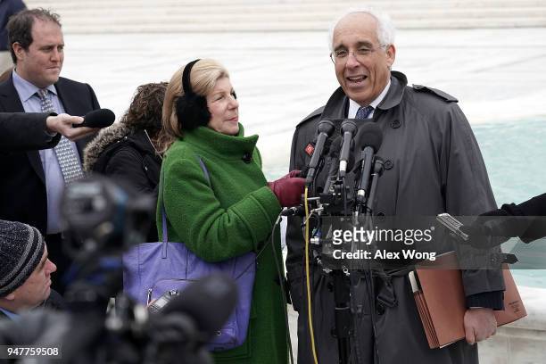 Attorney represents eBay Andrew Pincus speaks to members of the media in front of the U.S. Supreme Court April 17, 2018 in Washington, DC. The...