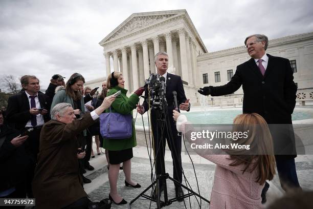 South Dakota Attorney General Marty Jackley speaks to members of the media in front of the U.S. Supreme Court April 17, 2018 in Washington, DC. The...