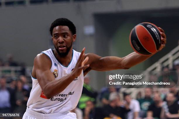 Chasson Randle, #2 of Real Madrid in action during the Turkish Airlines Euroleague Play Offs Game 1 between Panathinaikos Superfoods Athens v Real...