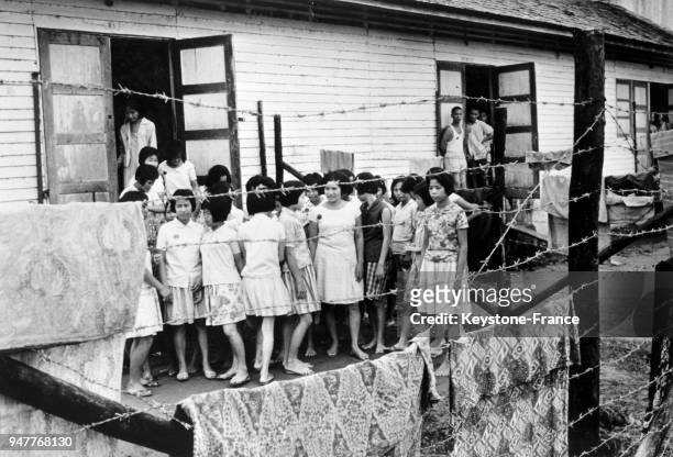 Groupe de jeunes filles chinoises détenues dans les camps de Pontianak et Singkawang à Bornéo.