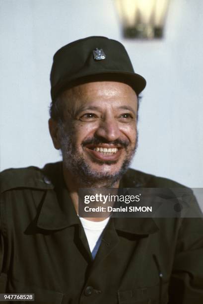 Yasser Arafat, chairman of the Palestine Liberation Organization , at council meeting in Tunis, August 3, 1983.