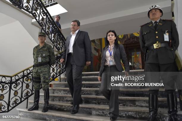 Ecuador's Interior Minister Cesar Navas arrives to offer a press conference on the recent kidnappings in the Ecuador-Colombia border, at the...