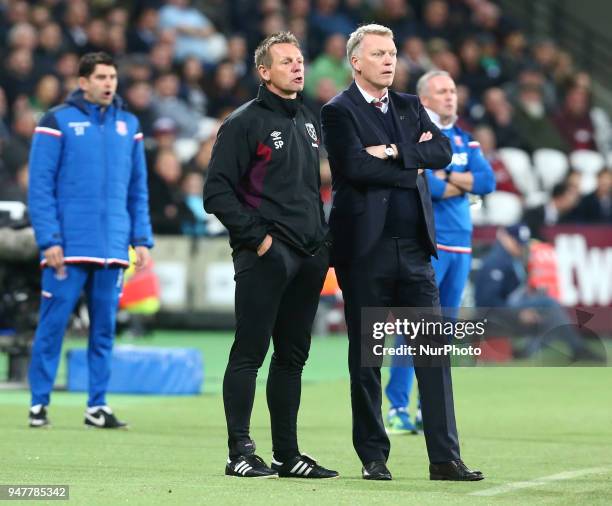 West Ham United Joint Assistant manager Stuart Pearce and West Ham United manager David Moyes during English Premier League match between West Ham...