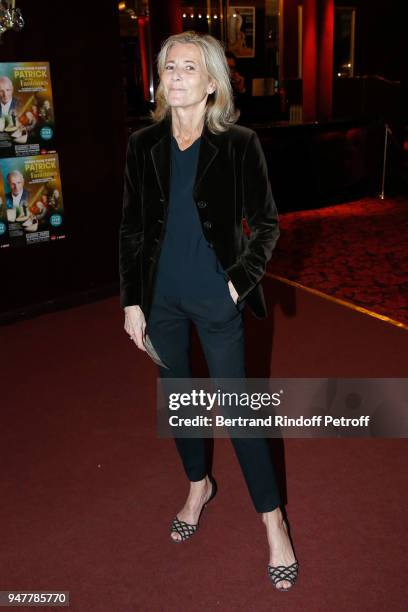 Journalist Claire Chazal attends the "Patrick et ses Fantomes" Theater Play at Casino de Paris on April 17, 2018 in Paris, France.