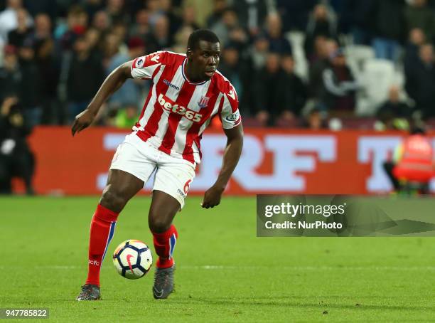 Stoke City's Kurt Zouma during English Premier League match between West Ham United and Stoke City at London stadium, London, England on 16 April...