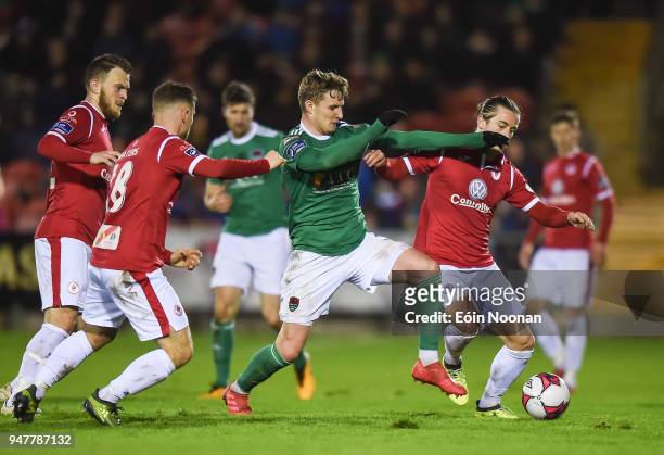 Cork , Ireland - 17 April 2018; Kieran Sadlier of Cork City is tackled by Rhys McCabe of Sligo Rovers during the SSE Airtricity League Premier...