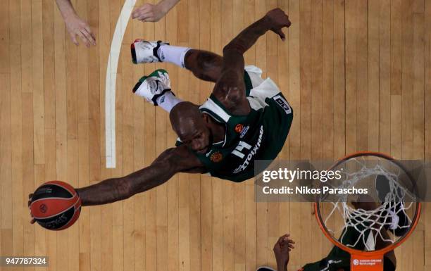 James Gist, #14 of Panathinaikos Superfoods Athens in action during the Turkish Airlines Euroleague Play Offs Game 1 between Panathinaikos Superfoods...