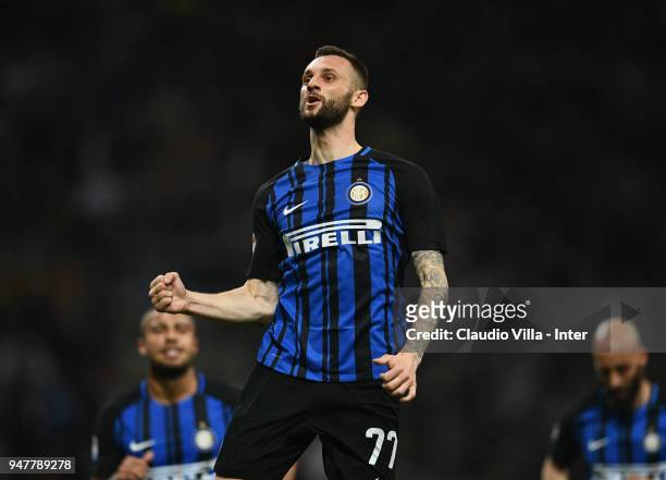Marcelo Brozovic of FC Internazionale celebrates after scoring the third goal during the serie A match between FC Internazionale and Cagliari Calcio...