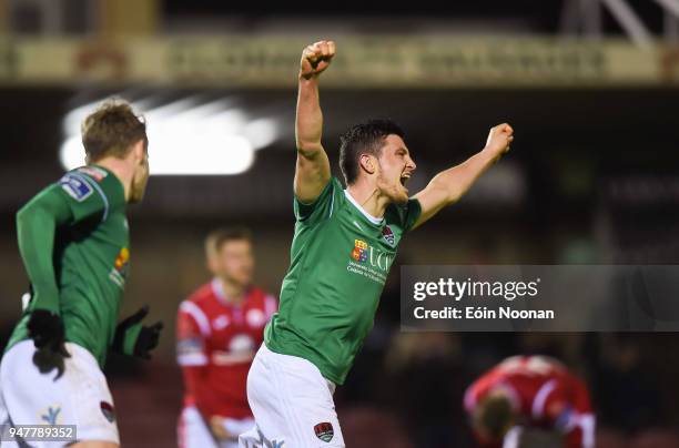 Cork , Ireland - 17 April 2018; Graham Cummins of Cork City celebrates after team-mate Jimmy Keohane scored their side's first goal during the SSE...