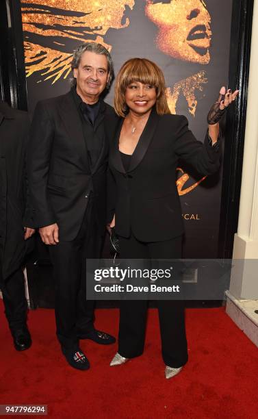 Erwin Bach and Tina Turner arrive at the press night performance of "Tina: The Tina Turner Musical" at the Aldwych Theatre on April 17, 2018 in...