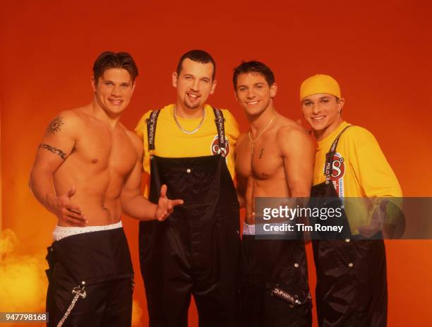 American pop and R&B group 98 Degrees, circa 2000; Nick Lachey, Justin Jeffre, Jeff Timmons, Drew Lachey.