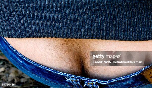 close-up of a man's plumber's crack - rear end bildbanksfoton och bilder