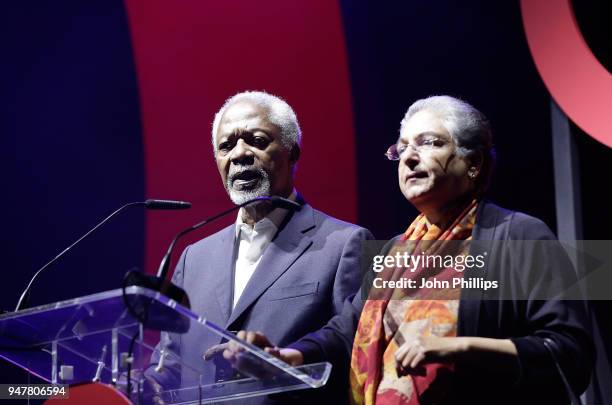 Kofi Annan and Hina Jilani on stage, as thousands of Global Citizens unite with leading UK artists industry leaders, and non-profit organizations for...