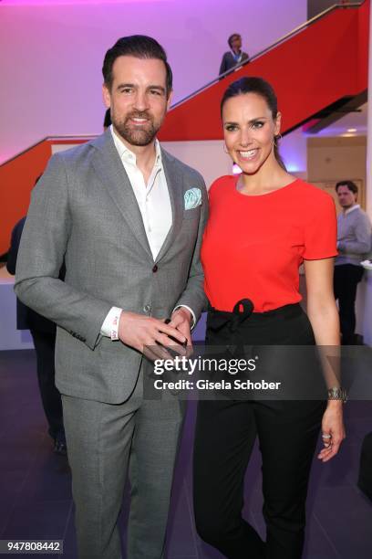 Christoph Metzelder and Esther Sedlazek during the launch event for 'Das neue Sky' on April 17, 2018 in Munich, Germany.