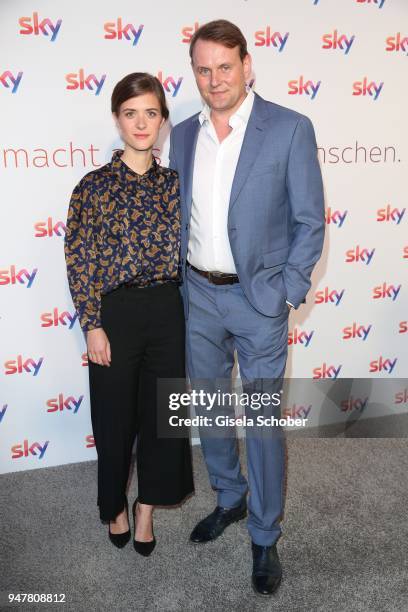 Liv Lisa Fries and Devid Striesow during the launch event for 'Das neue Sky' on April 17, 2018 in Munich, Germany.