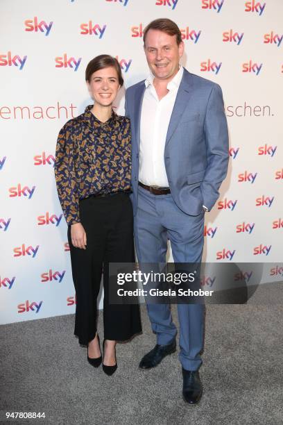 Liv Lisa Fries and Devid Striesow during the launch event for 'Das neue Sky' on April 17, 2018 in Munich, Germany.