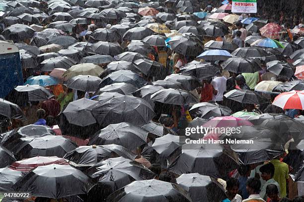 people sheltering under umbrellas during rain, mumbai, maharashtra, india - maharashtra foto e immagini stock