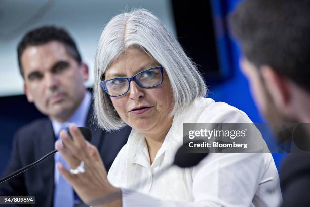 Graciela Marquez, advisor for Mexico's presidential candidate Andres Manuel Lopez Obrador, speaks during a discussion at the Wilson Center in...