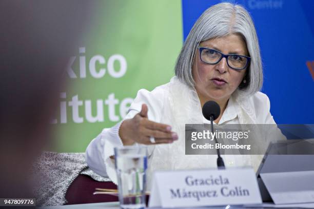 Graciela Marquez, advisor for Mexico's presidential candidate Andres Manuel Lopez Obrador, speaks during a discussion at the Wilson Center in...