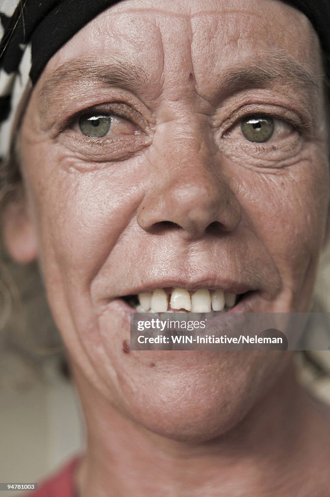 Portrait of a homeless woman, Cape Town, Western Cape Province, South Africa