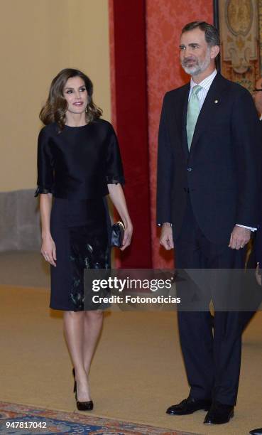 King Felipe VI of Spain and Queen Letizia of Spain attend a reception at El Pardo Palace on April 17, 2018 in Madrid, Spain.