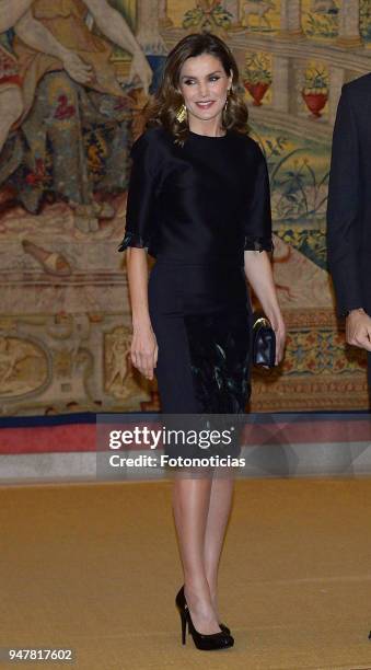 Queen Letizia of Spain attends a reception at El Pardo Palace on April 17, 2018 in Madrid, Spain.