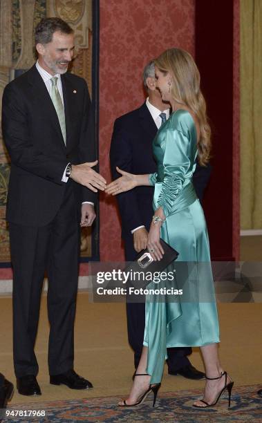 King Felipe VI of Spain and Helen Svedin attend a reception at El Pardo Palace on April 17, 2018 in Madrid, Spain.