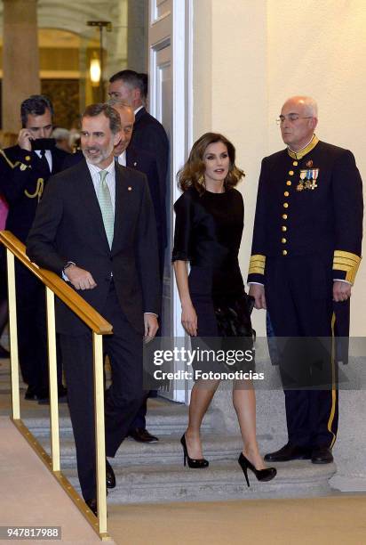 King Felipe VI of Spain and Queen Letizia of Spain attend a reception at El Pardo Palace on April 17, 2018 in Madrid, Spain.