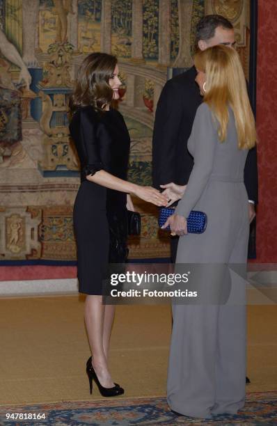 Queen Letizia of Spain attends a reception at El Pardo Palace on April 17, 2018 in Madrid, Spain.